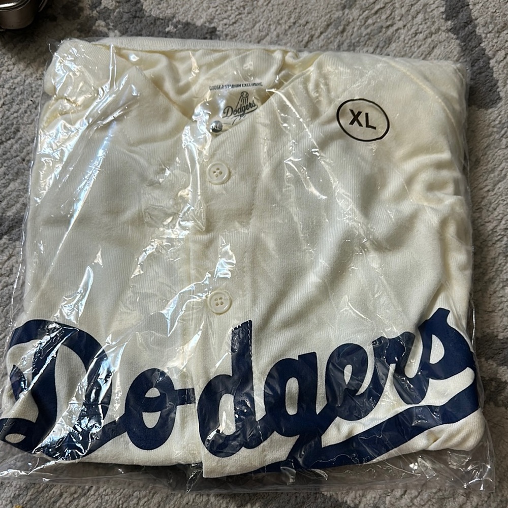 Dodgers Cream and Blue Button-Up Jersey